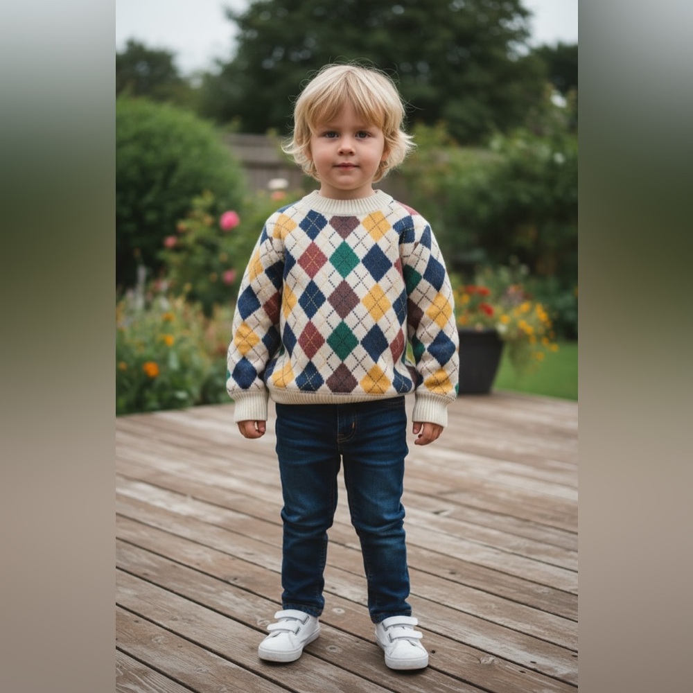 Argyle Pattern Kids Sweater - Multicolor